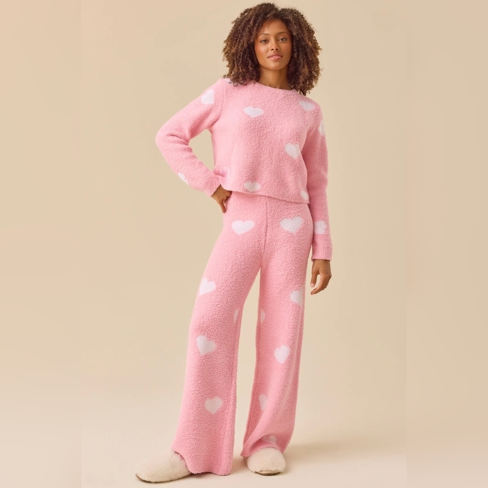 Altar'd State Pink Plush Heart Pajama Pants Size XS